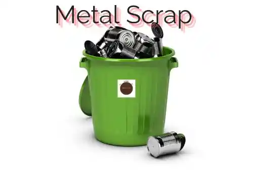 metal scrap is written with metals in buscket